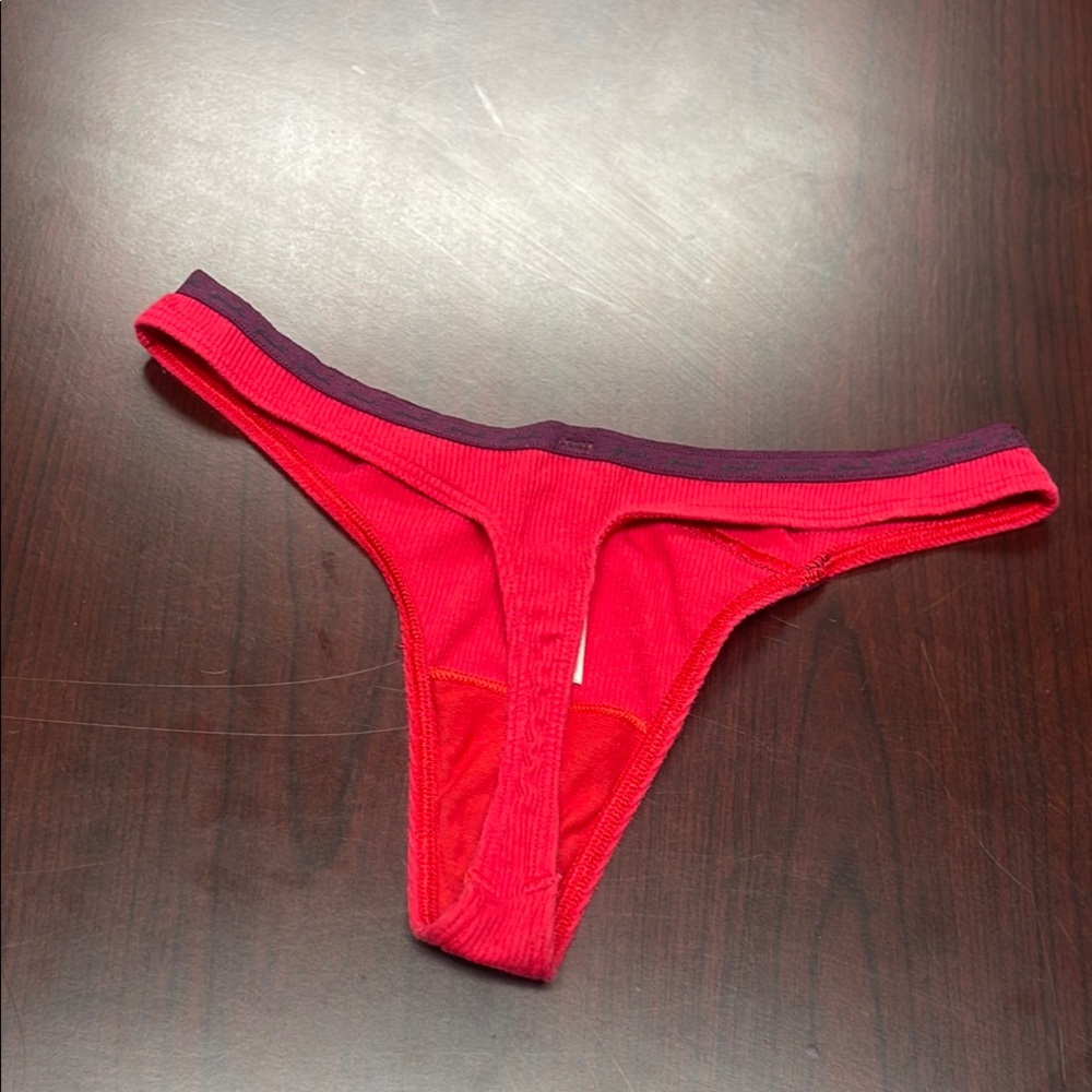 Red and Black Ribbed Thong